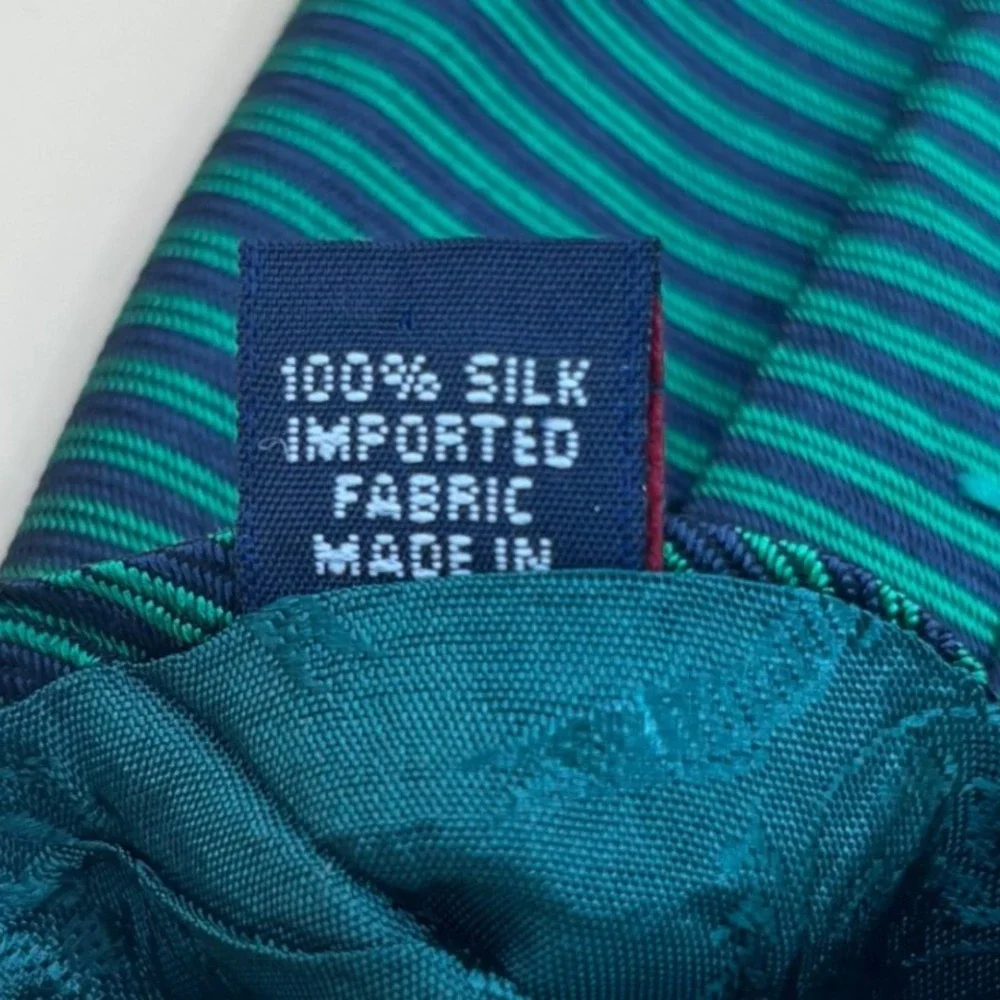 Tommy Hilfiger Mens Silk Tie Teal Navy Horizontal Stripe Crest Preppy Classic